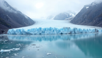 Glacier retreat in mountainous region, visual impact of climate change
