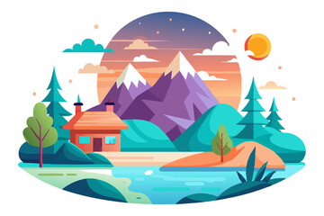 A Rustic Cabin Nestled in a Serene Mountain Valley with a River