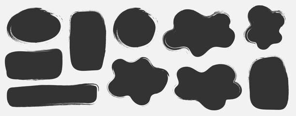 Set of groovy black zigzag wavy figure. Rectangular organic playful shapes with textured border. Art elements.