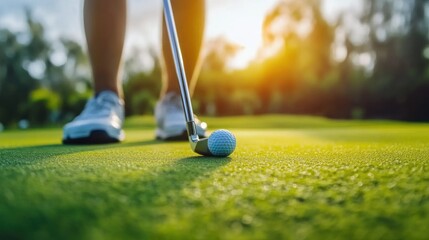 Golf Player About to Take a Shot on a Green Golf Course