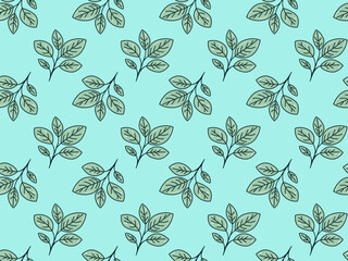 Hand drawn floral pattern vector design. Simple ornament with plant and leaf.