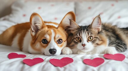 Corgi and Cat Love on Valentine's Day