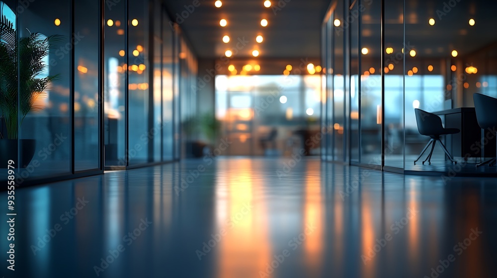Leinwandbilder the open space office is empty and dim abstract light effect on office interior background for desig