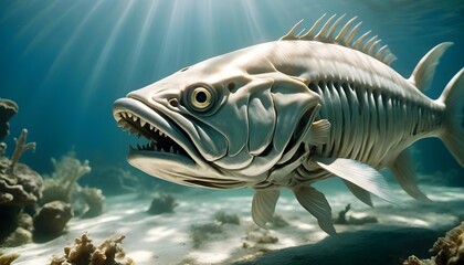 Fototapeta premium Fish Abysmal Swimming Ocean Aquatic Marine Life Underwater Huge Mouth