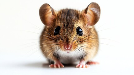 Cute Funny Wood mouse Apodemus sylvaticus with curious cute brown eyes looking in the camera on white background : Generative AI
