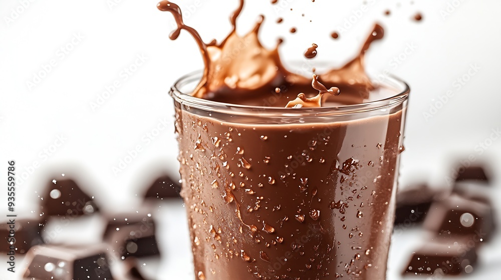 Aufkleber glass of chocolate drinks with splash isolated on white background : generative ai