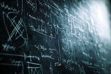 blackboard filled with complex mathematical equations and diagrams represents intellectual effort and academic challenge