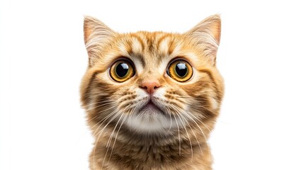 Obraz premium Portrait of a surprised cat Scottish Straight closeup isolated on white background : Generative AI