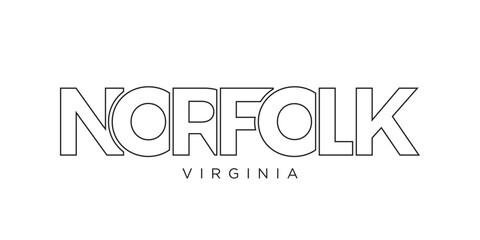 Norfolk, Virginia, USA typography slogan design. America logo with graphic city lettering for print and web.