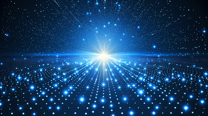 Naklejka premium Abstract dot light on dark blue background.Particle Technology Background.Big data concept.