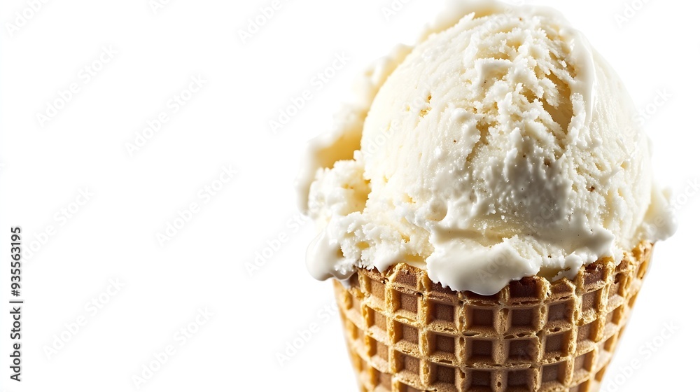Poster Vanilla soft ice cream in waffle cone isolated on white background with clipping path : Generative AI