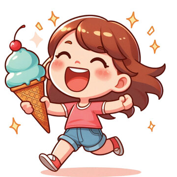 Girl enjoy with cone ice cream vector