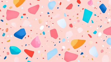 Abstract Terrazzo Pattern, Pink Background, Colorful Shapes, Digital Art, Terrazzo, Pattern, Abstract