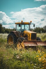 A tractor grass cutter in field for agricultural machinery