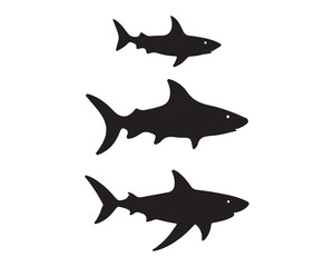 Shark vector silhouettes, sharks in silhouette vector set or silhouette of fishes,