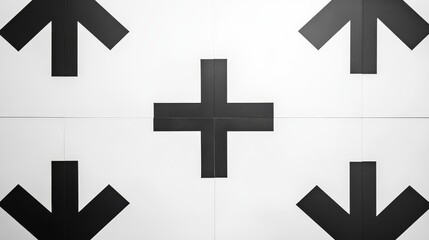 Obraz premium Black and White Arrow and Plus Sign Composition, Abstract , Minimalism , Geometric , Design