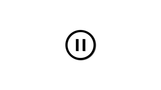 Animation of play and pause symbol.on black transparent background with alpha channel.