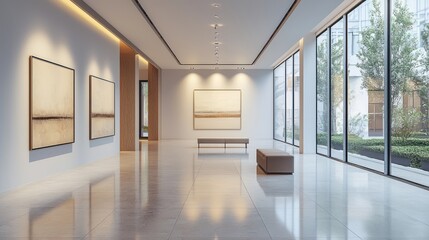 Fototapeta premium Tranquil Elegance: Minimalist Art Gallery's Serene Interior Design