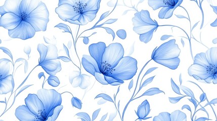 Blue Floral Watercolor Seamless Pattern, Watercolor, Floral, Pattern, Design , Blue, Flower