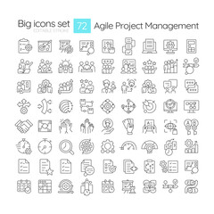 Agile project management linear icons set. User feedback, roadmap business. Workflow organization. Customizable thin line symbols. Isolated vector outline illustrations. Editable stroke