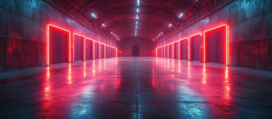 Fototapeta premium Neon Corridor in a Grungy Warehouse