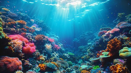 Fototapeta premium Discover the Enchanting Underwater Kingdom: Vibrant Corals and Majestic Marine Life