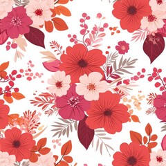Crimson and Peach Floral Seamless Pattern, Watercolor , Red Flowers , Pattern , Floral Design