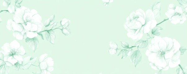 Delicate Floral Sketch Pastel Green Branches with White Blooms, pencil drawing, botanical art, floral pattern, nature art, pastel green, white flowers