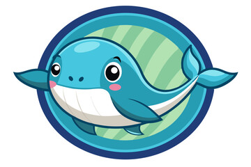 Obraz premium Cartoon Blue Whale with Big Eyes in a Circle