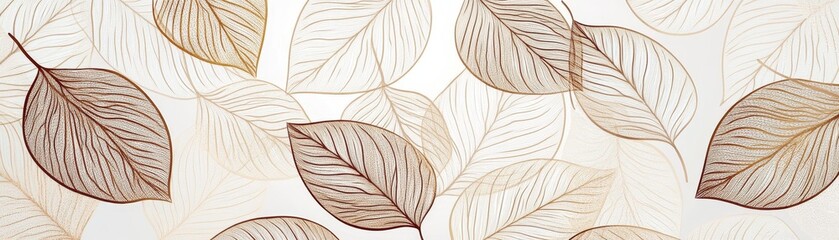 Delicate Leaf Veins Brown and Beige Skeleton Leaves, Abstract , botanical, nature, art
