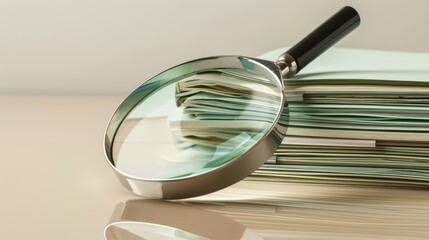 The magnifying glass on documents