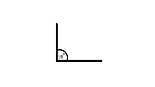 90 degree angle. Icon of 90 degree. Acute angle. Symbol for measure and math isolated icon animation.