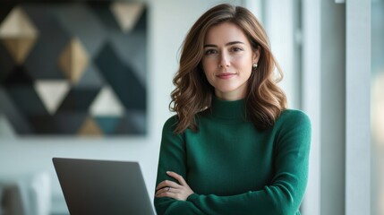 The woman in green sweater