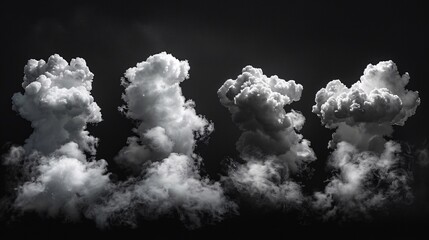 Ephemeral White Clouds on Black Background - Versatile Design Element for Creative Projects