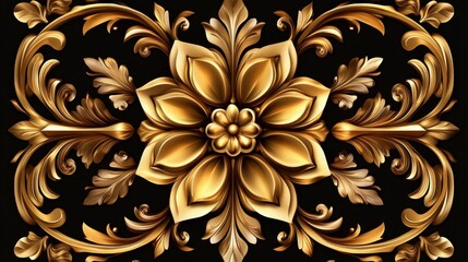 Fototapeta premium Golden Ornate Floral Design, Baroque, Rococo, Ornamental, Decorative