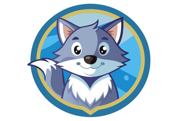 Fototapeta premium Cartoon Wolf Head with Blue and Gold Oval Frame