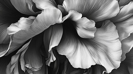 Petal Symphony Monochromatic Floral Abstraction, Black and White, Fine Art, Texture, Botanical, Abstract