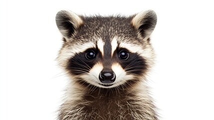 Portrait of a funny raccoon closeup isolated on white background : Generative AI