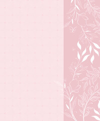 Modern botanical sweet pink invitation card template with flowers and leaves. Cards with space for text.