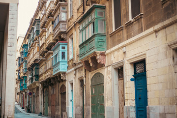 Urban street cityscape in the traditional old city of Valletta