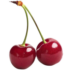 A pair of cherries isolated on a transparent background