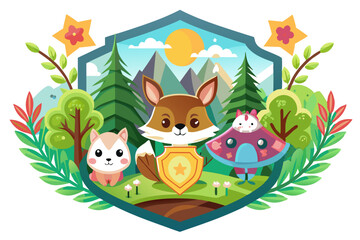 Obraz premium Cartoon Fox with Friends in a Green Forest Setting