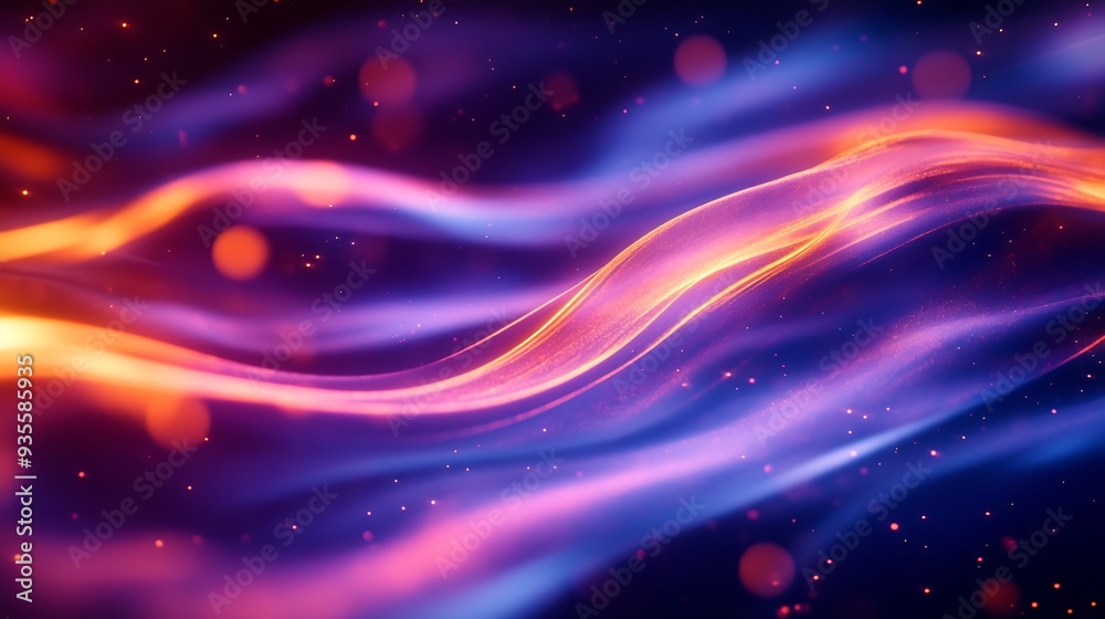 Poster a mesmerizing interplay of vivid purple and deep blue hues intertwined with ethereal fiery orange st