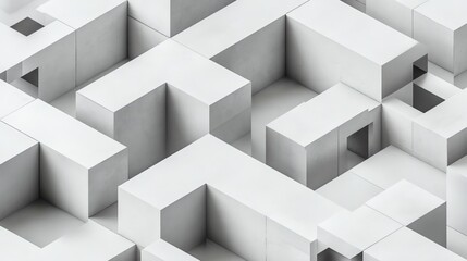 White Cubic Labyrinth Abstract Geometric Composition, White Blocks, Abstract Shapes, Minimalism , abstract , geometric , cube
