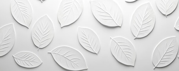 White Embossed Leaves on White Background, Minimalist, Texture, Design , Nature , Art