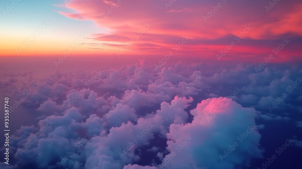 Aufkleber ideal for sky replacement project panoramic colorful pinkorangeblue dramatic sky with clouds illumin