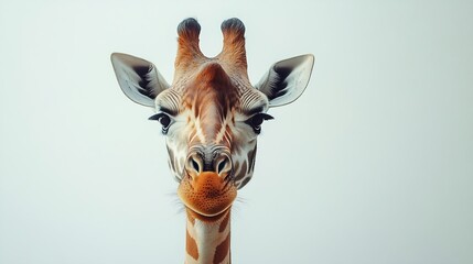 Giraffe with long head look upside down on white : Generative AI