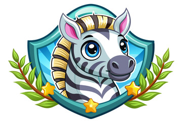 Fototapeta premium Cartoon Zebra Head with Shield and Stars