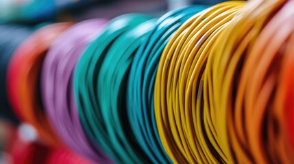 Colorful Electrical Wires Arranged in a Row