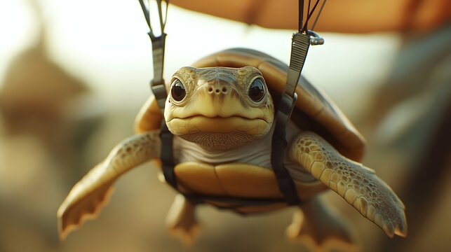 Funny turtle flying on hangglider : Generative AI